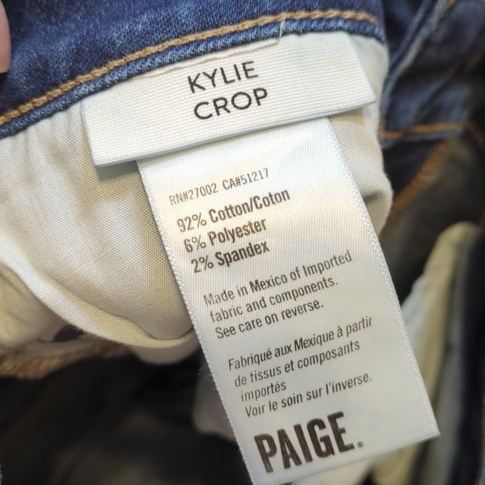 Paige dark blue Kylie Crop mid rise slim leg cropped jeans millo destructed - Picture 7 of 9